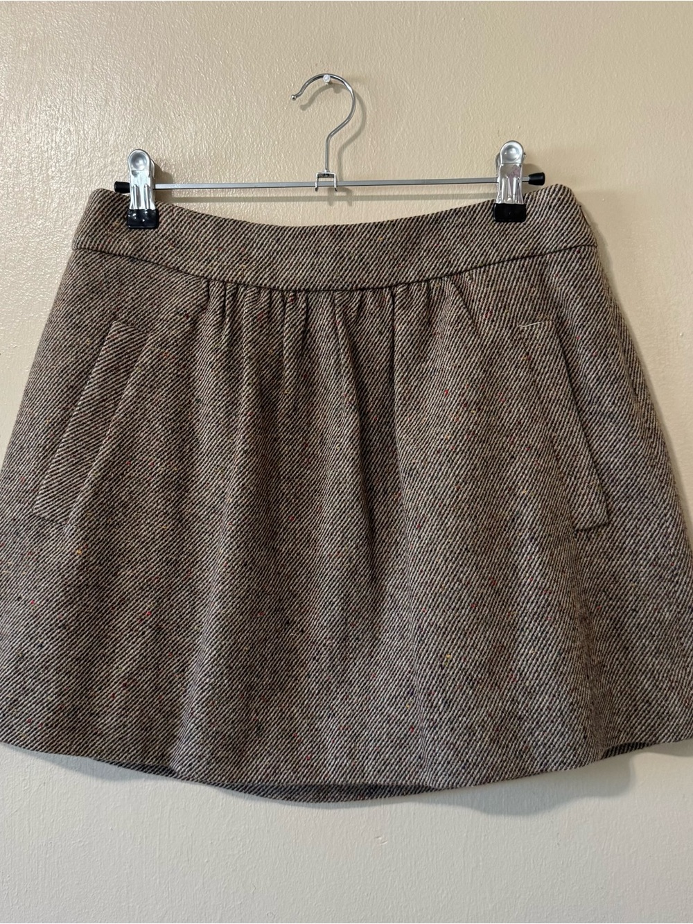 J. Crew Brown Tweed Pleated Mini Skirt